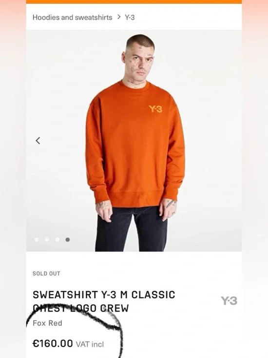 adidas Y-3 by Yohji Yamamoto Men Classic Chest Logo Sweatshirt Fox  Size Large - Picture 3 of 11